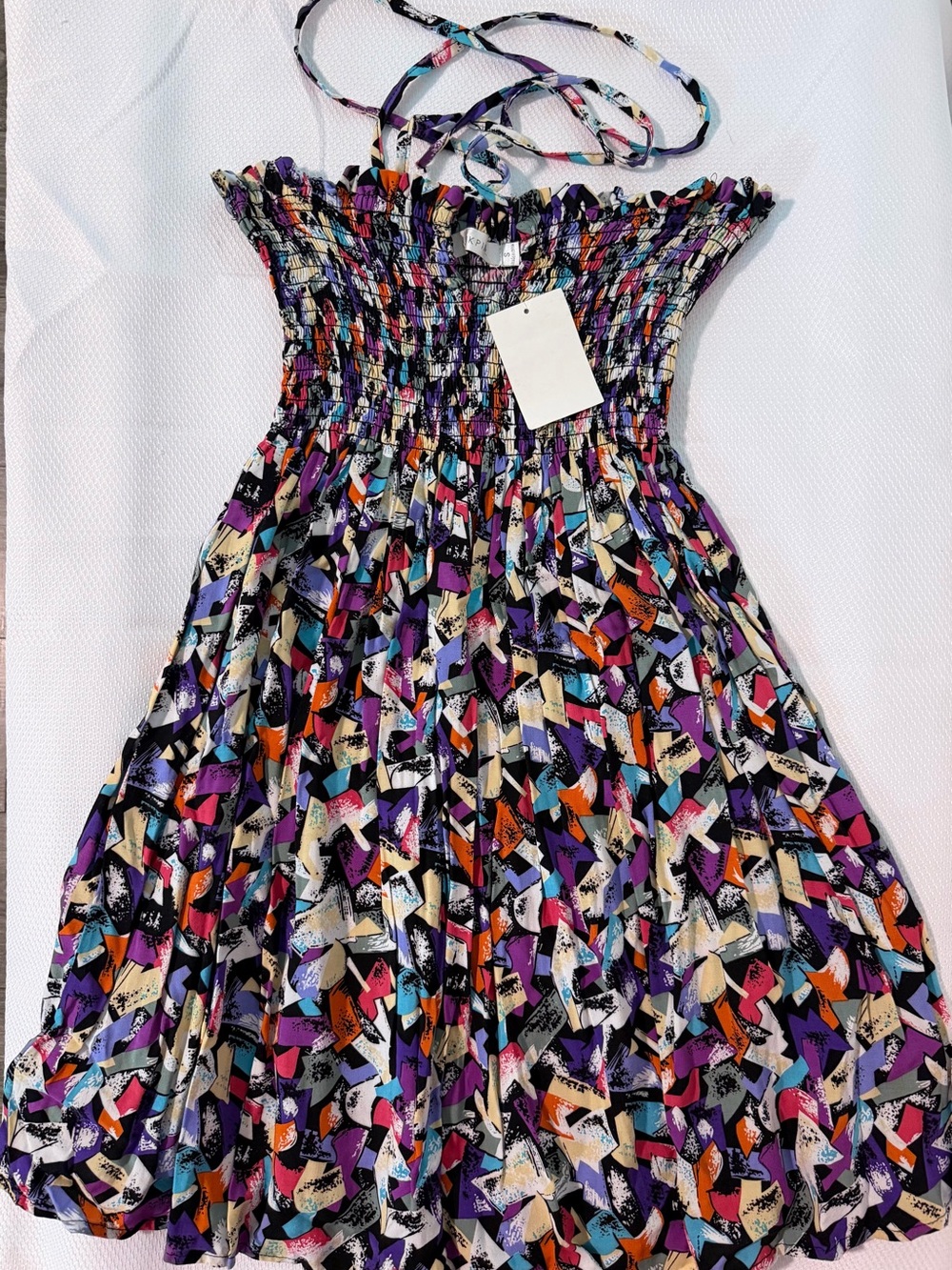 MINK PINK Smocked Halter Sundress in Multicolor Abstract Print